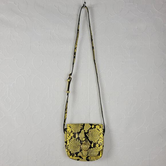 Banana Republic Womens Saddle Crossbody Yellow Goat Leather Snakeskin Embossed - Picture 2 of 9